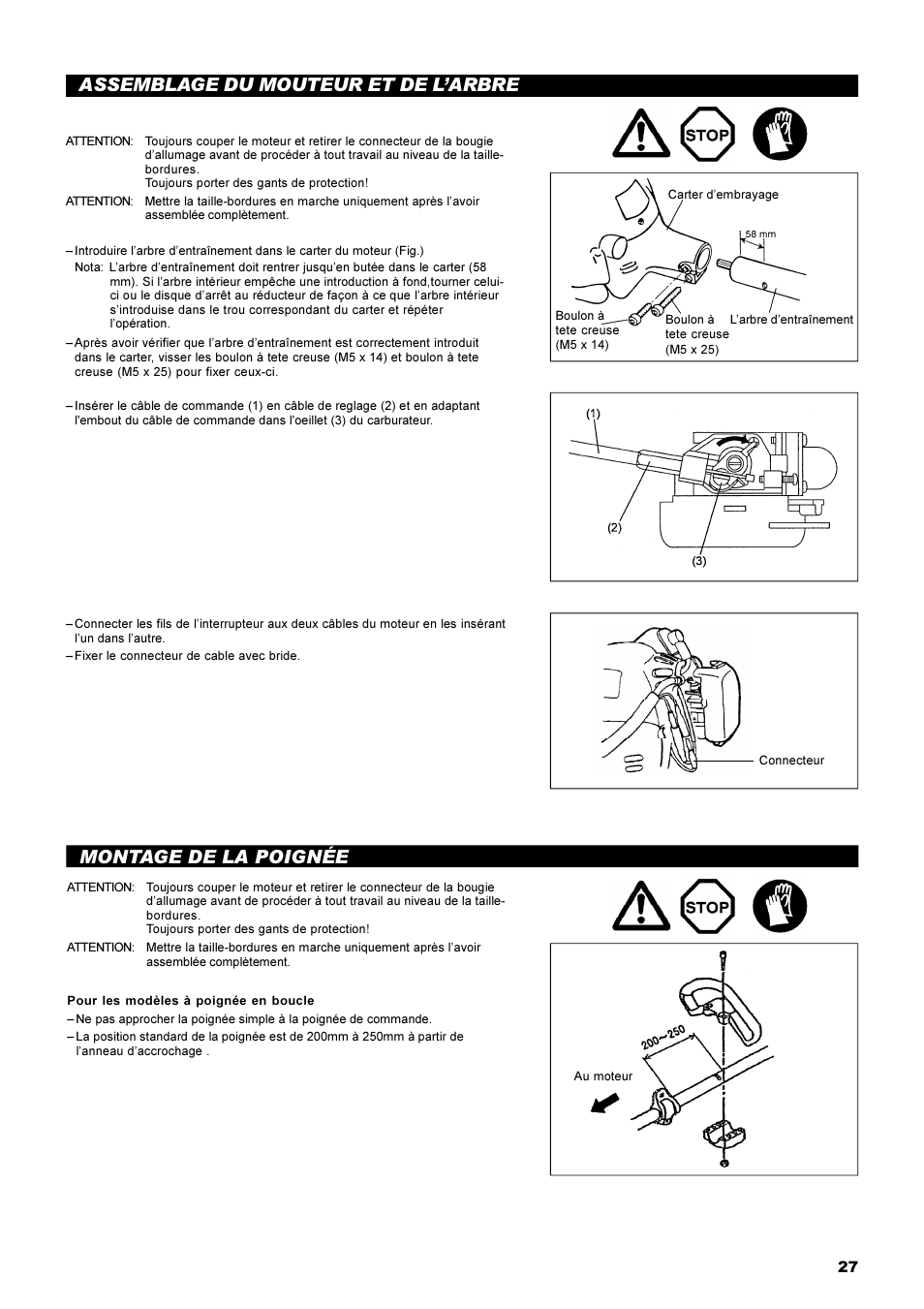 Assemblage du mouteur et de l’arbre, Montage de la poignée | Dolmar MS-22C User Manual | Page 27 / 53