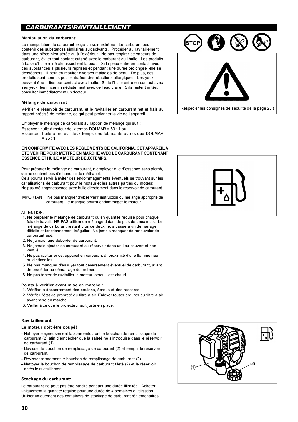 Carburants/ravitaillement | Dolmar MS-22C User Manual | Page 30 / 53