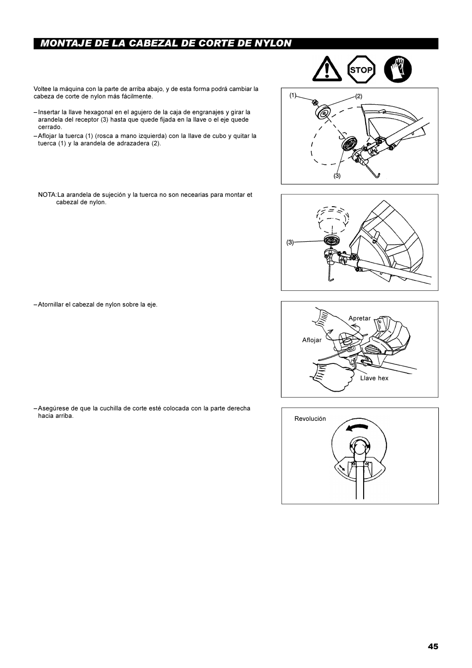 Montaje de la cabezal de corte de nylon | Dolmar MS-22C User Manual | Page 45 / 53