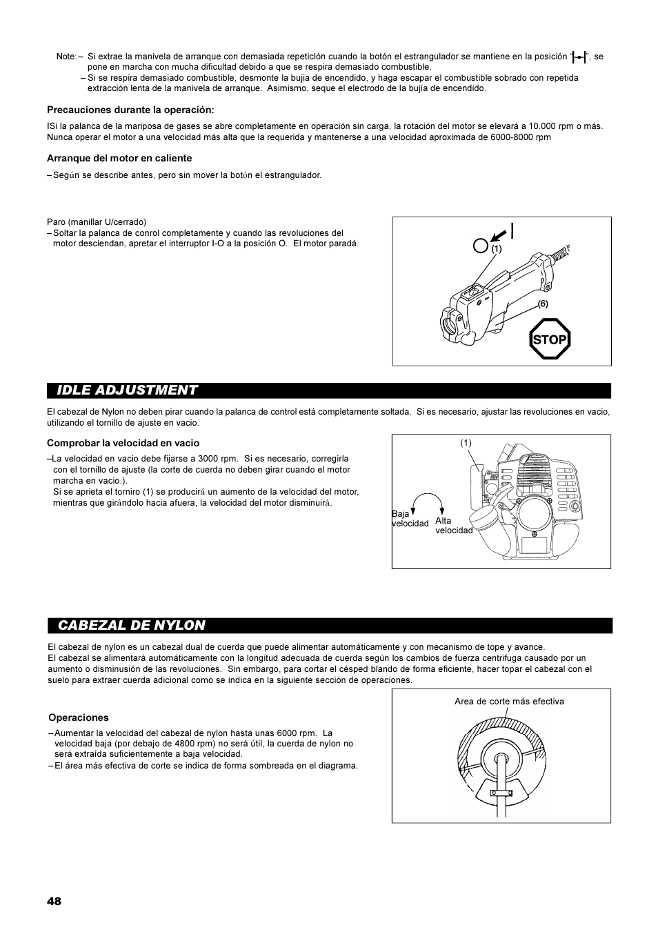 Cabezal de nylon, Idle adjustment | Dolmar MS-22C User Manual | Page 48 / 53