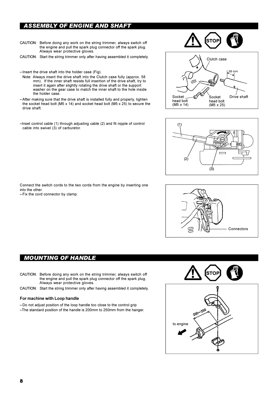 Assembly of engine and shaft, Mounting of handle | Dolmar MS-22C User Manual | Page 8 / 53