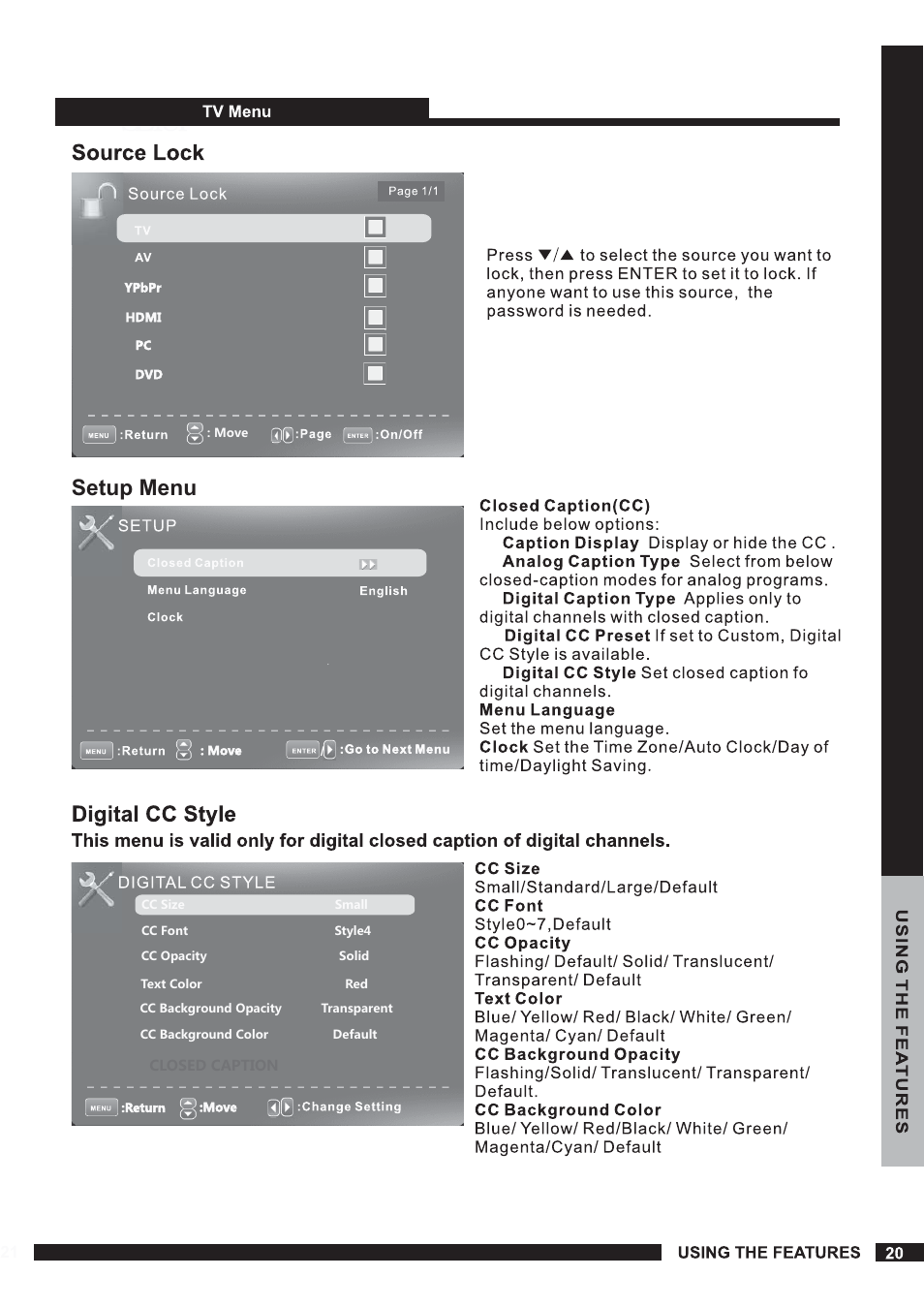 Setup menu | Curtis PLEDV1520A-B User Manual | Page 21 / 26