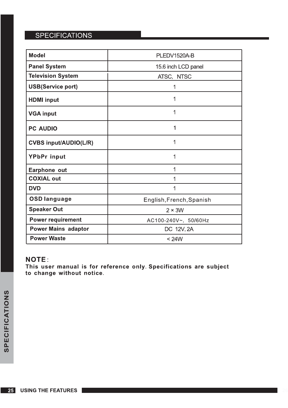 Curtis PLEDV1520A-B User Manual | Page 26 / 26