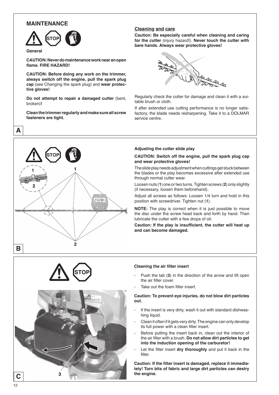 Stop, Maintenance | Dolmar HT-2556 D User Manual | Page 12 / 20