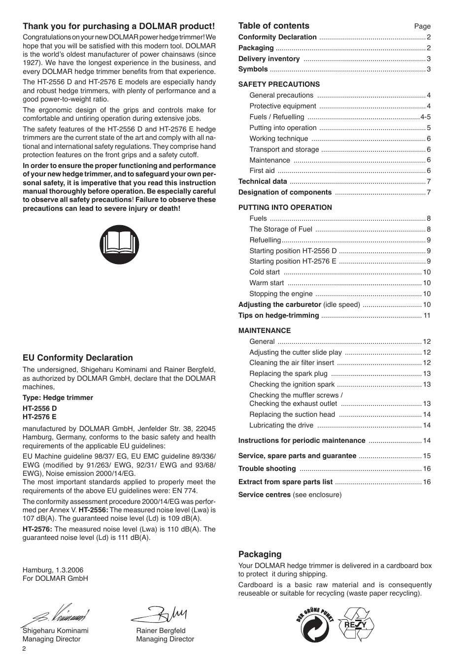 Dolmar HT-2556 D User Manual | Page 2 / 20