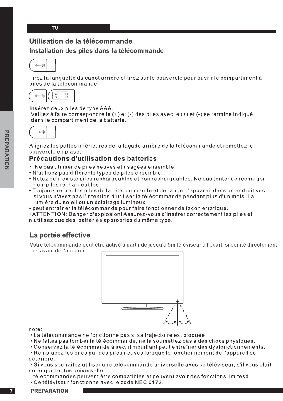 Lcd tv, Précautions d'utilisation des batteries | Curtis PLEDV1520A-B User Manual | Page 8 / 25