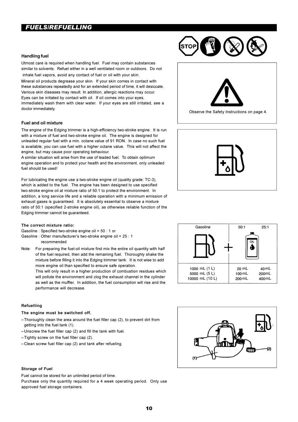 Fuels/refuelling | Dolmar EDGING TRIMMER PE-251 User Manual | Page 10 / 48