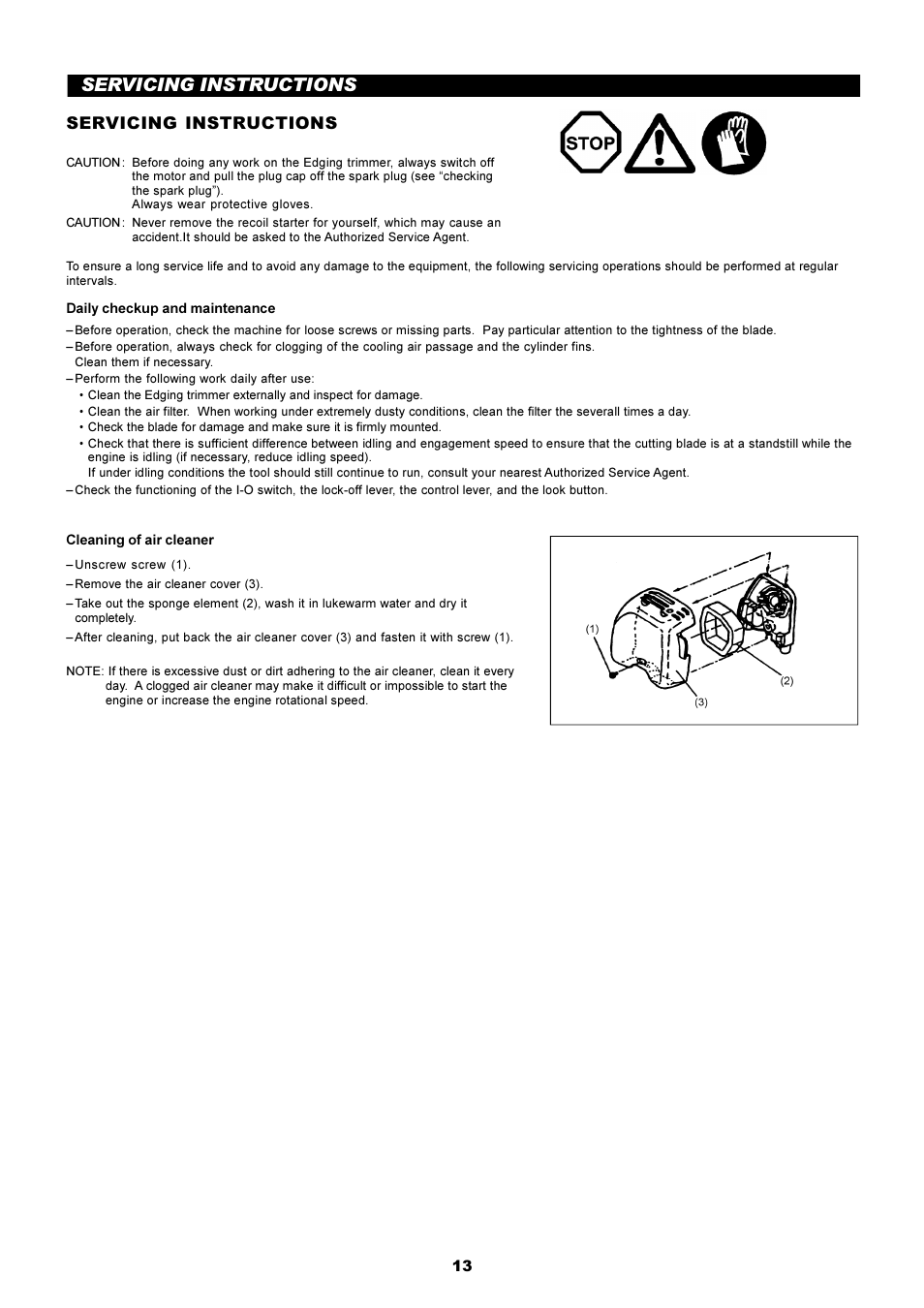 Servicing instructions | Dolmar EDGING TRIMMER PE-251 User Manual | Page 13 / 48