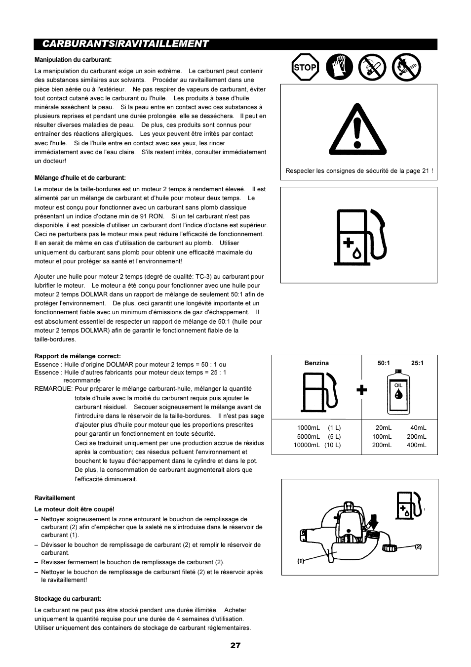 Carburants/ravitaillement | Dolmar EDGING TRIMMER PE-251 User Manual | Page 27 / 48