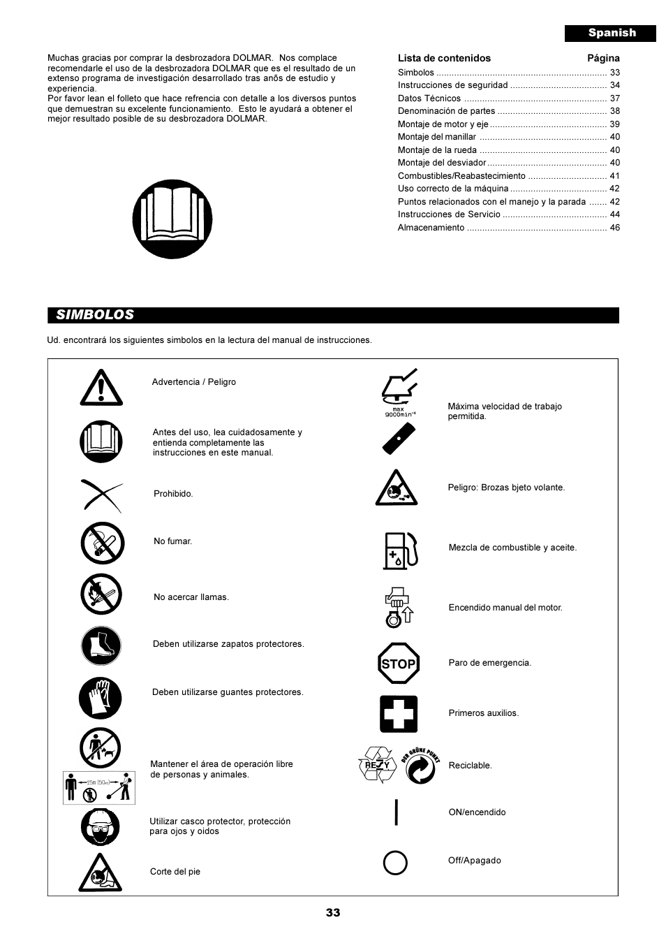 Simbolos | Dolmar EDGING TRIMMER PE-251 User Manual | Page 33 / 48