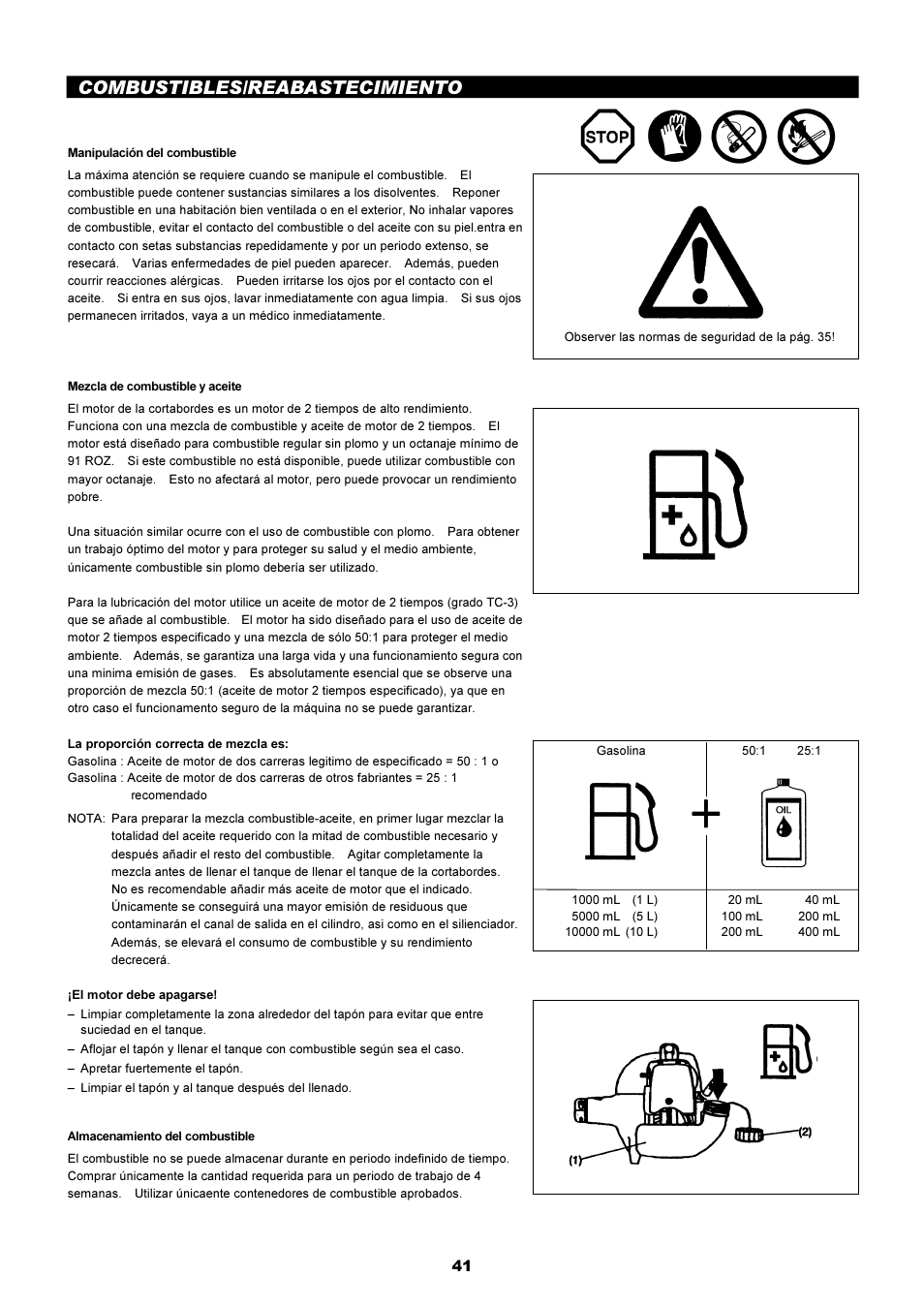 Combustibles/reabastecimiento | Dolmar EDGING TRIMMER PE-251 User Manual | Page 41 / 48