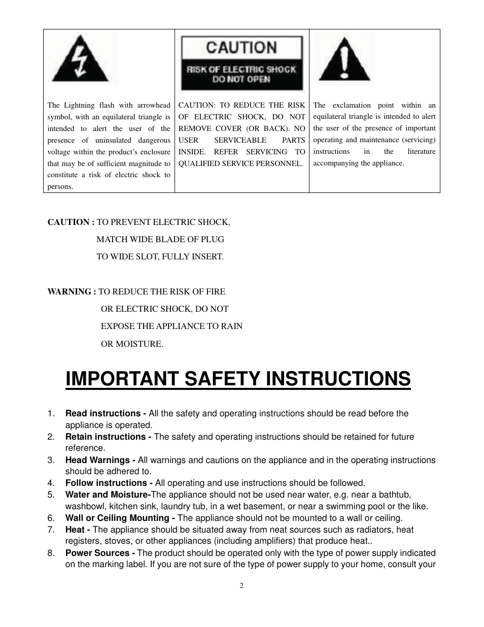 Important safety instructions | Curtis IP1005BUK User Manual | Page 2 / 11