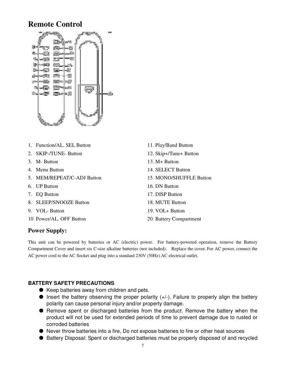 Remote control | Curtis IP1005BUK User Manual | Page 7 / 11