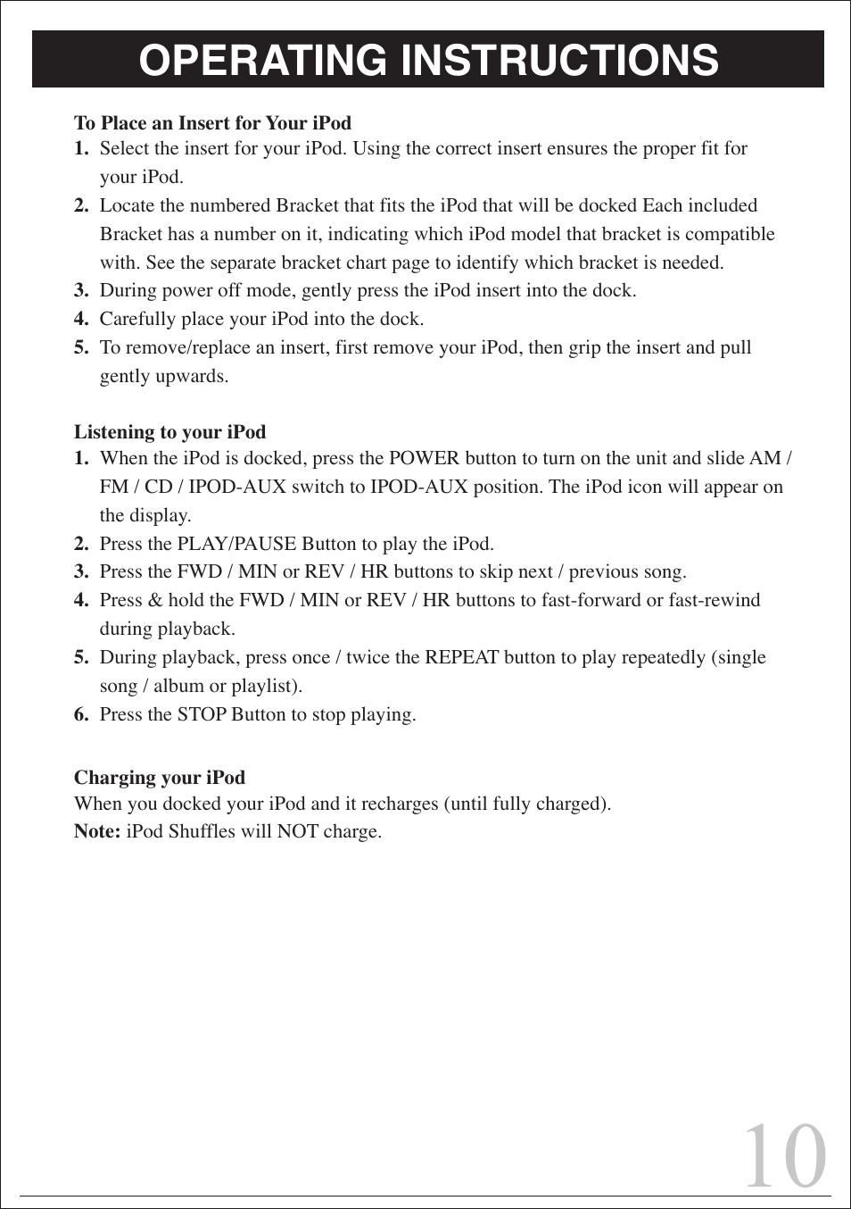 Operating instructions | Curtis IP1006UK User Manual | Page 10 / 15