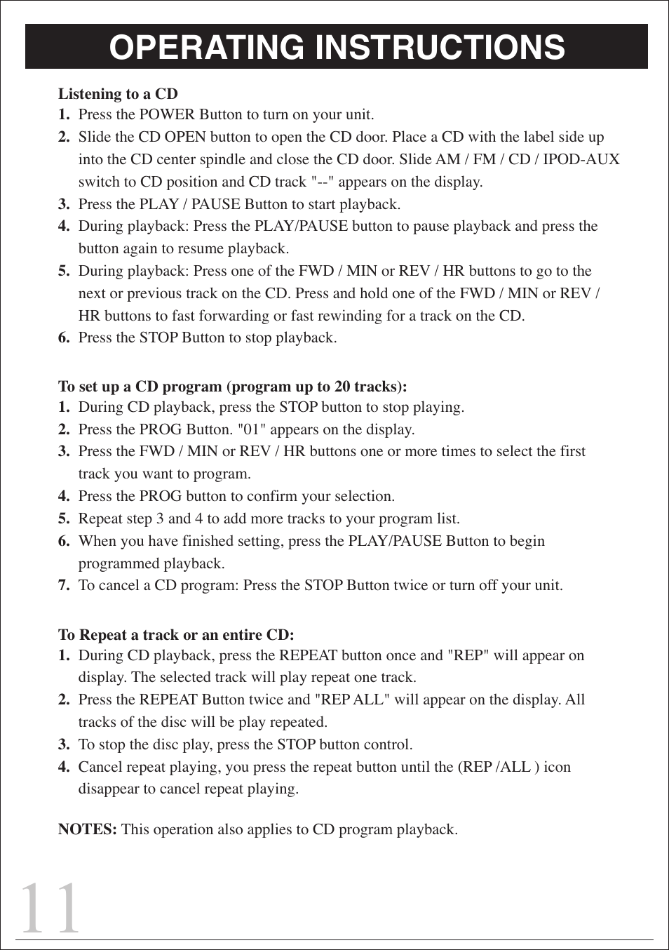 Operating instructions | Curtis IP1006UK User Manual | Page 11 / 15