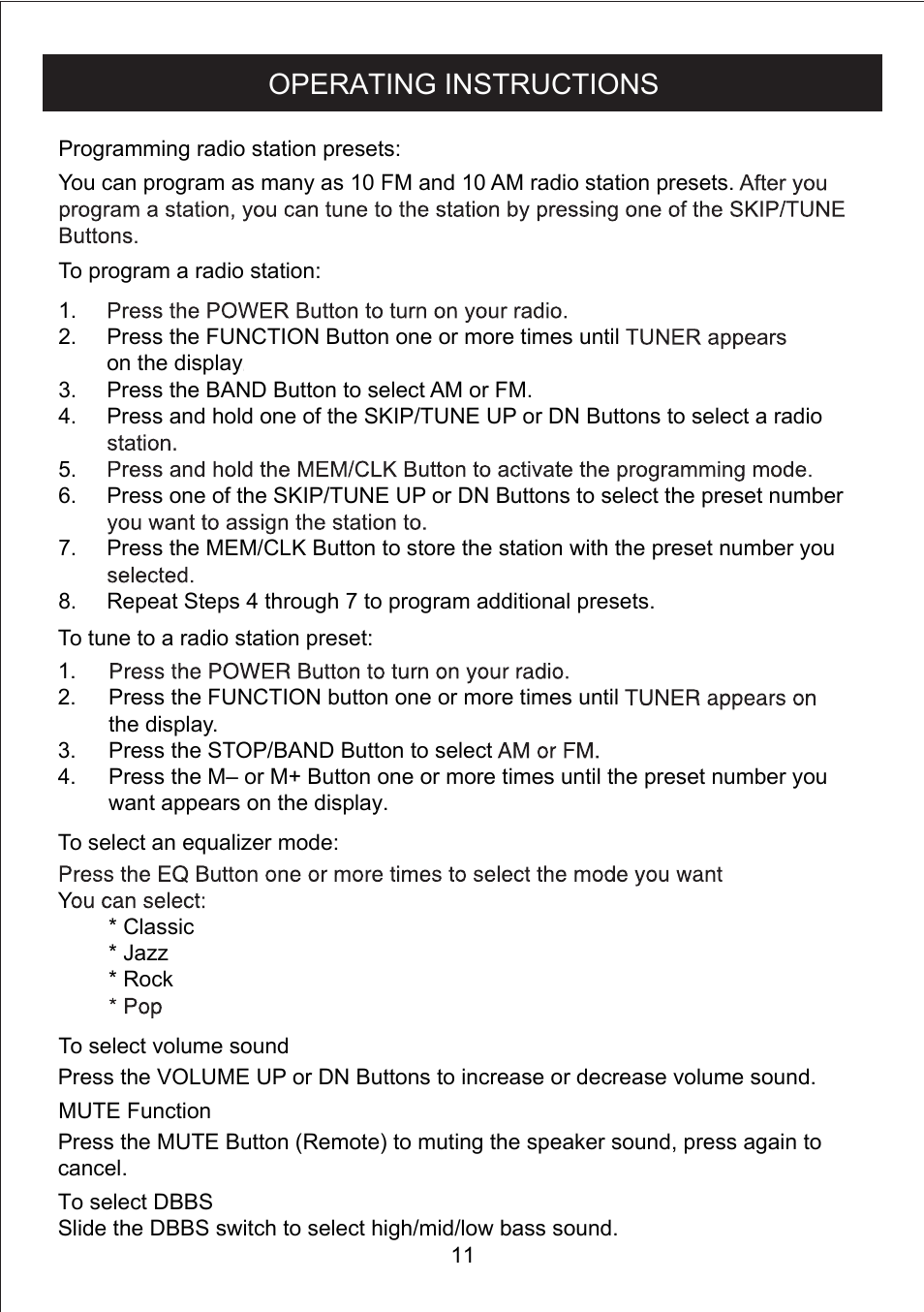 Operating instructions | Curtis IP1035 User Manual | Page 12 / 15