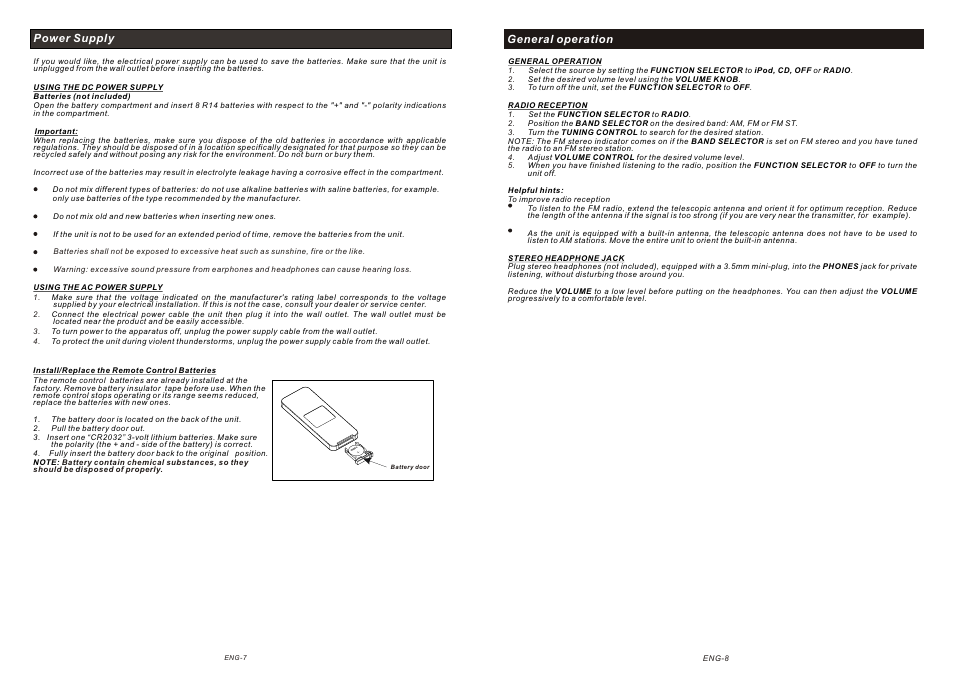 頁面 4, Power supply, General operation | Curtis IP1134UK User Manual | Page 4 / 7