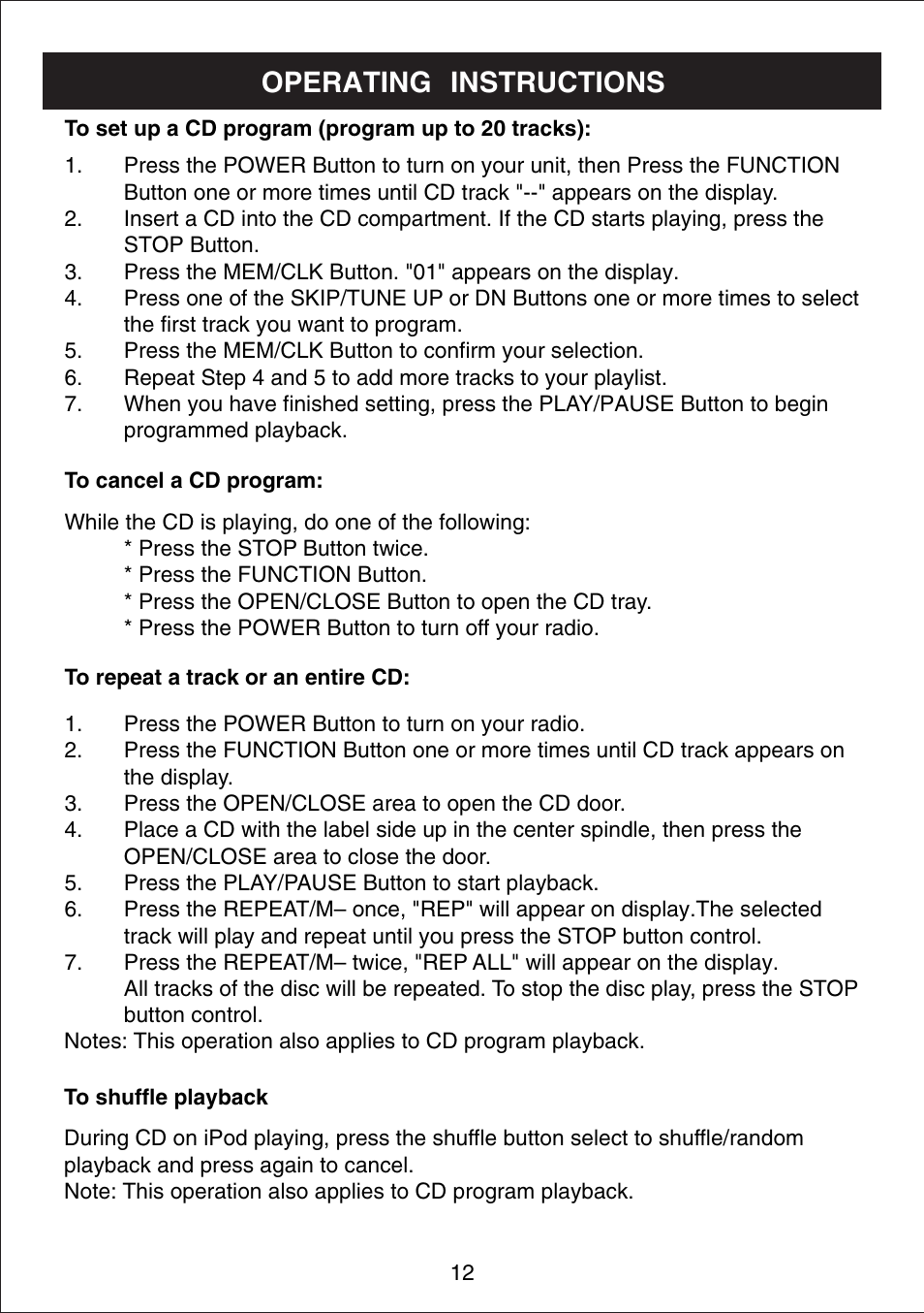 Operating instructions | Curtis IP1490 User Manual | Page 13 / 21