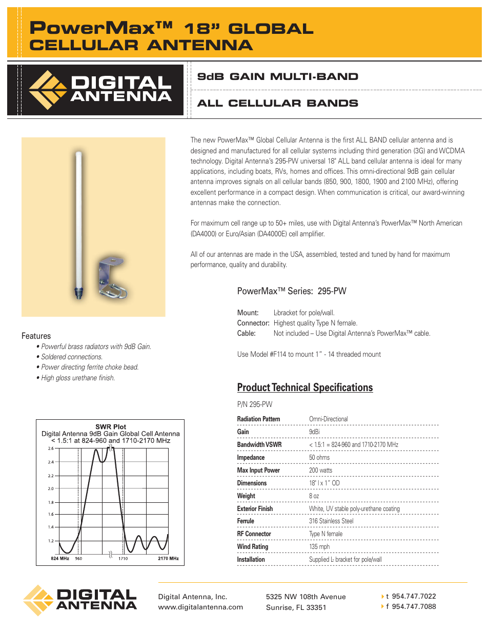 Digital Antenna PowerMaxTM 18" User Manual | 1 page