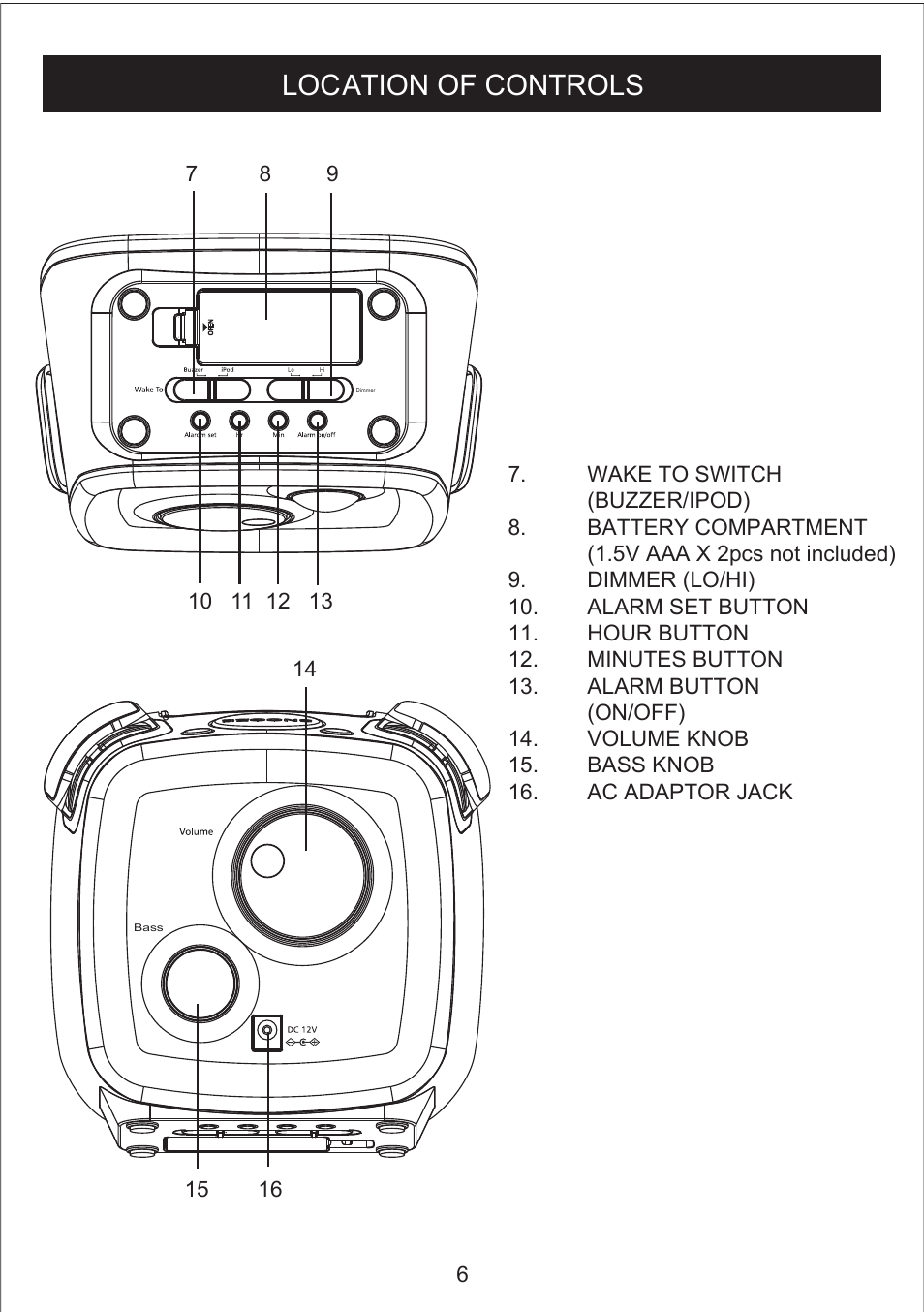 Location of controls | Curtis IP205 User Manual | Page 7 / 10
