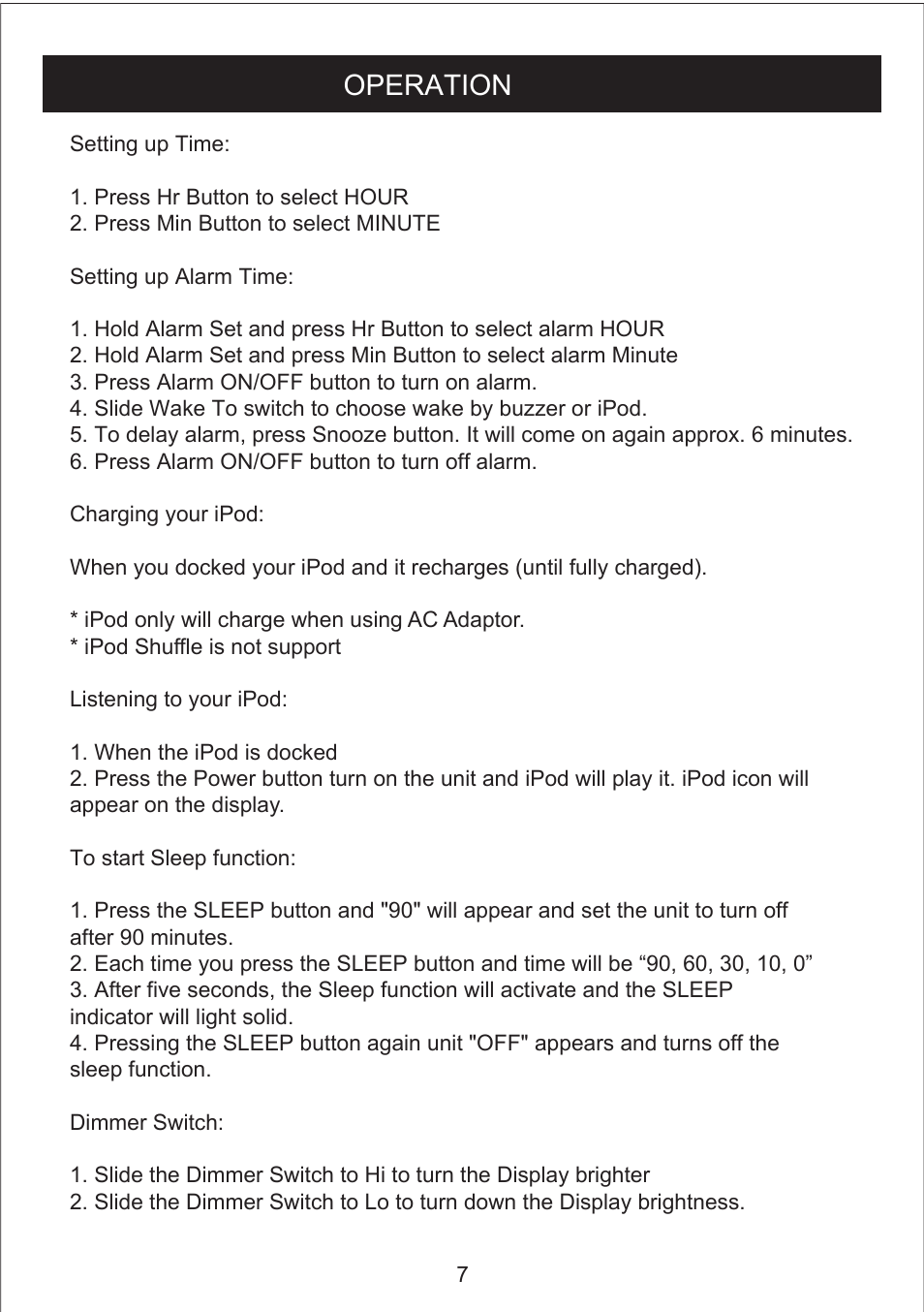 Operation | Curtis IP205 User Manual | Page 8 / 10