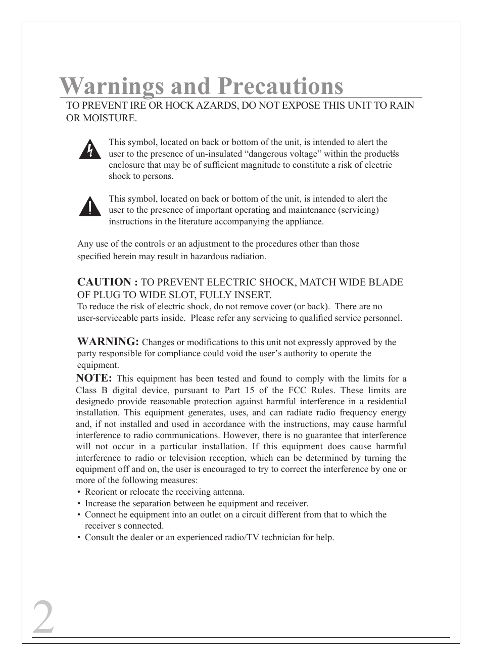 Warnings and precautions | Curtis IP215 User Manual | Page 2 / 8