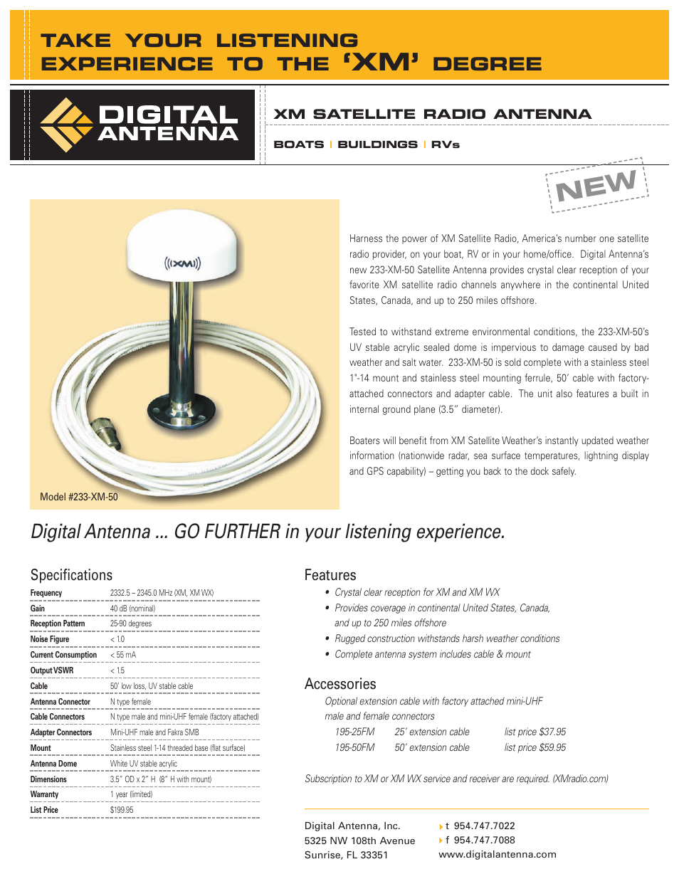 Digital Antenna 233-XM-50 User Manual | 1 page