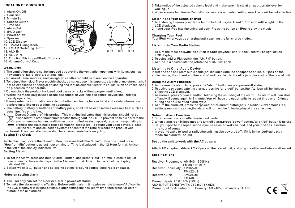 页面 2, Au x in ac 7v in | Curtis IP292UK User Manual | Page 2 / 2