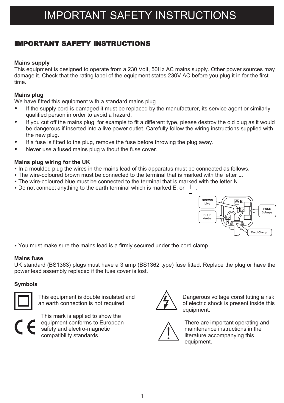 Important safety instructions | Curtis IP562UK User Manual | Page 2 / 7