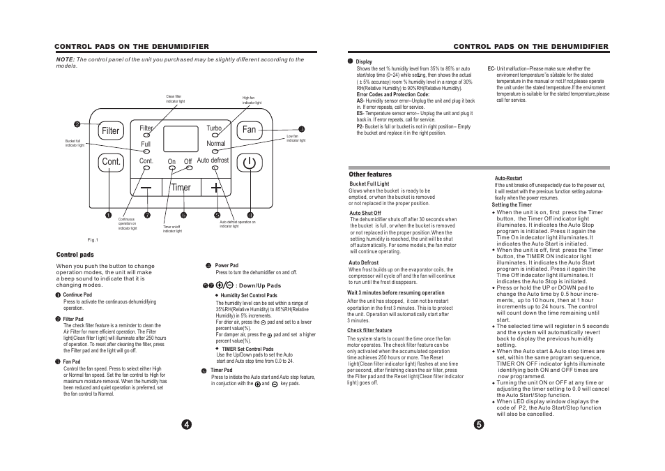 Filter cont. fan timer | Curtis RDH705 User Manual | Page 4 / 7