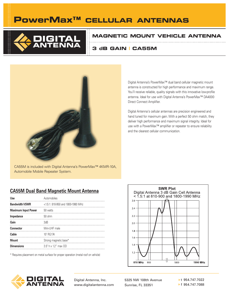 Digital Antenna CA55M User Manual | 1 page