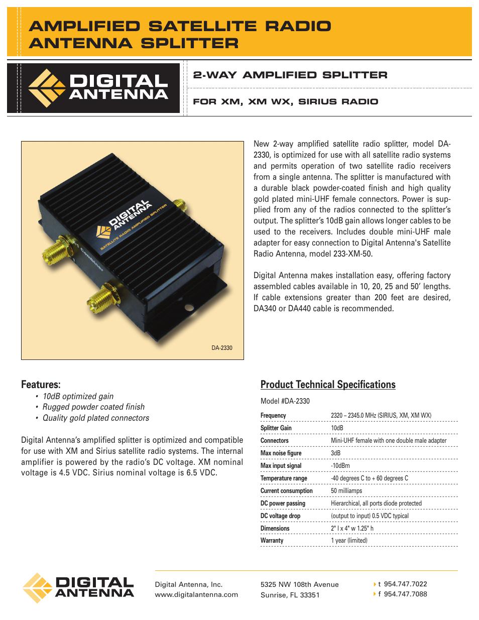 Digital Antenna DA-2330 User Manual | 1 page