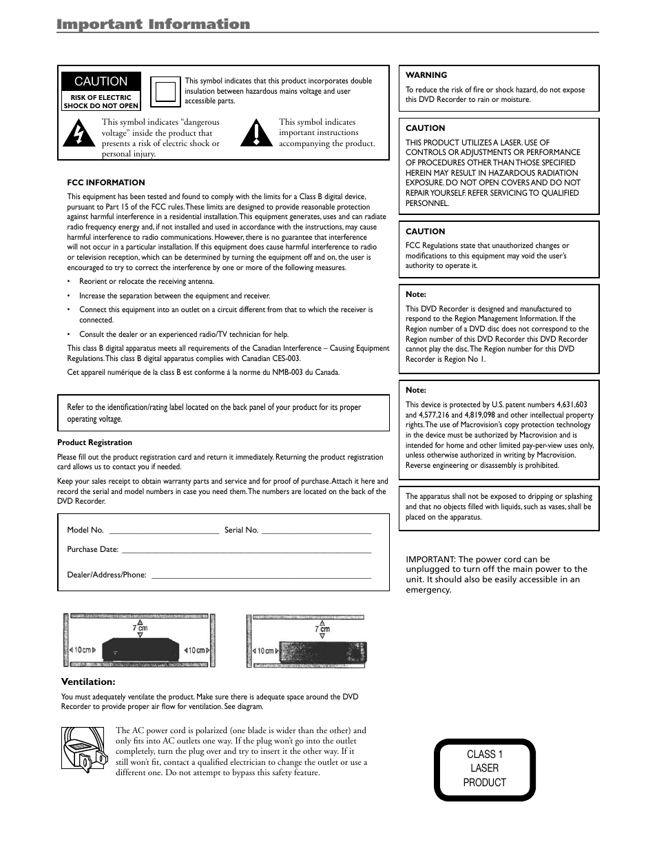 Important information | Curtis DRC8320N User Manual | Page 2 / 48