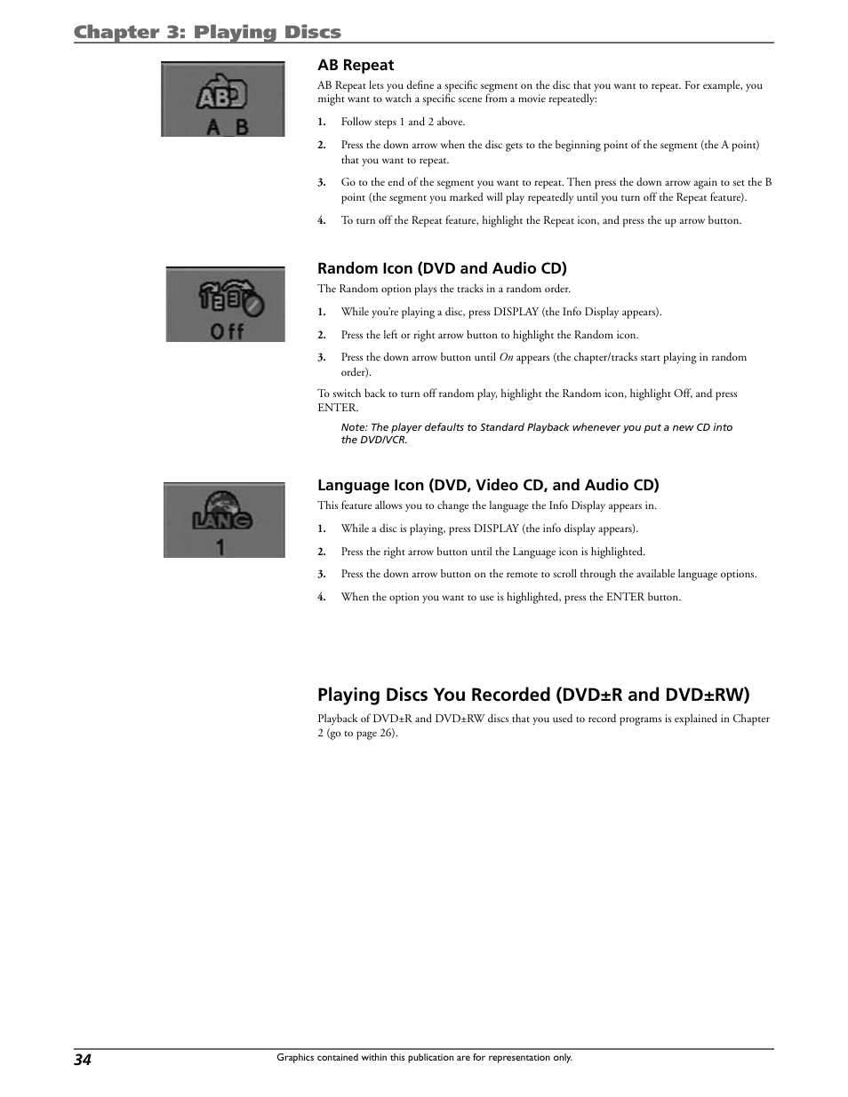 Chapter 3: playing discs, Playing discs you recorded (dvd±r and dvd±rw) | Curtis DRC8320N User Manual | Page 36 / 48