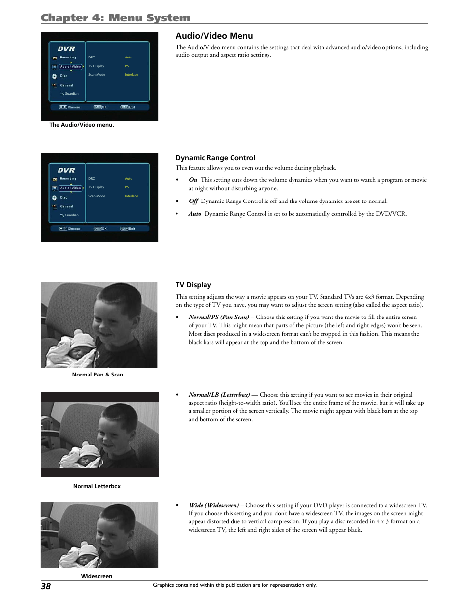 Chapter 4: menu system, Audio/video menu | Curtis DRC8320N User Manual | Page 40 / 48