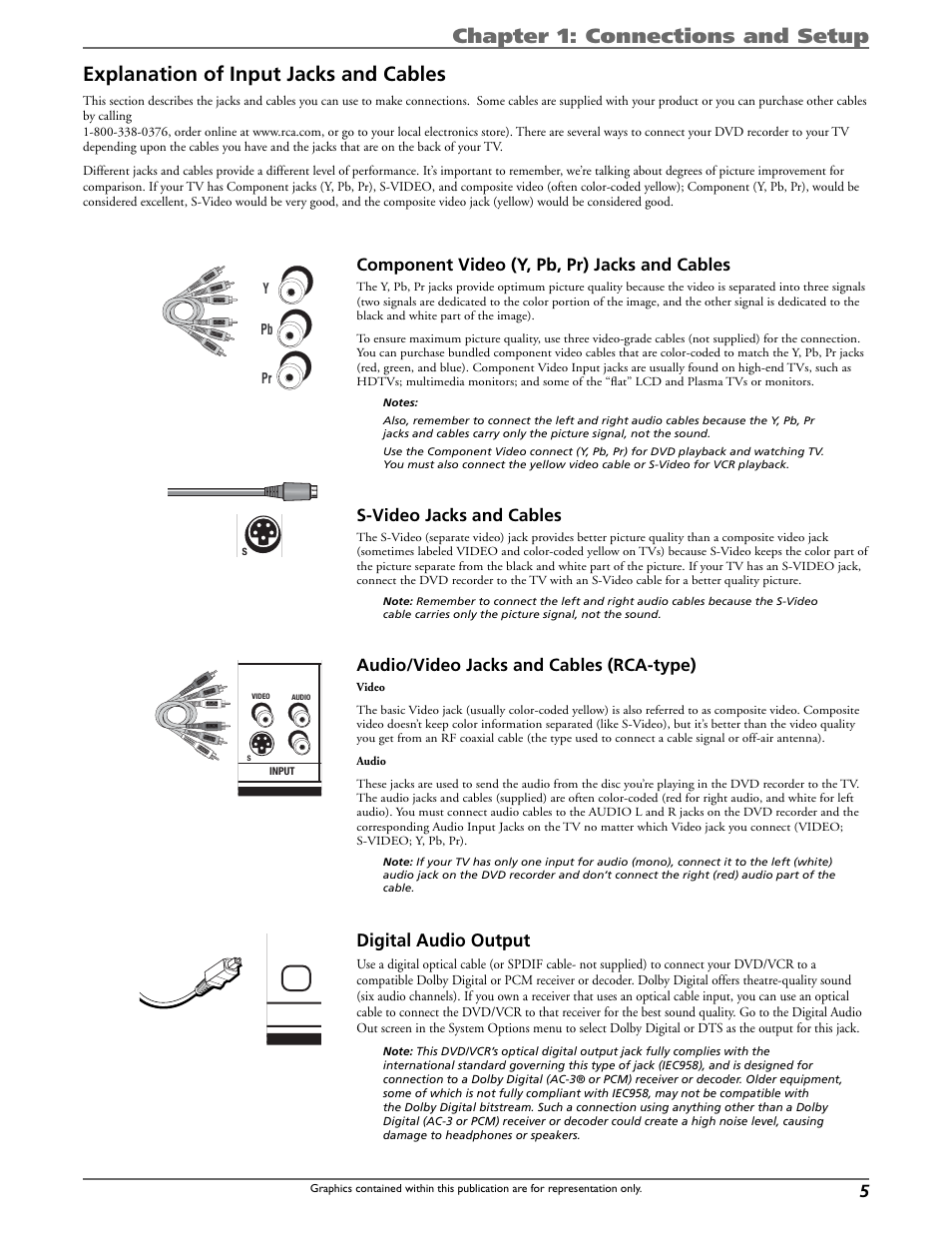 Digital audio output, Component video (y, pb, pr) jacks and cables, S-video jacks and cables | Audio/video jacks and cables (rca-type) | Curtis DRC8320N User Manual | Page 7 / 48