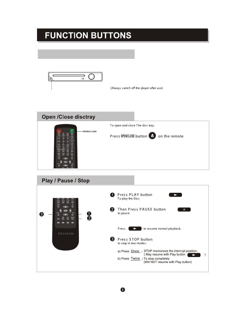 Power on / off, Pres s powe r button on front panel | Curtis PDVD6655-PL User Manual | Page 13 / 29