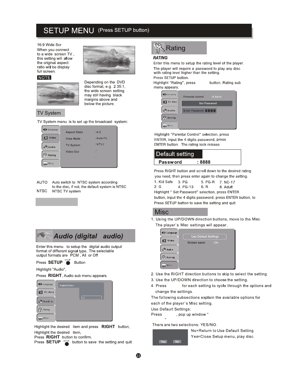 Hd resolution, Enter, Do you want to use default setting | Right | Curtis PDVD6655-PL User Manual | Page 26 / 29