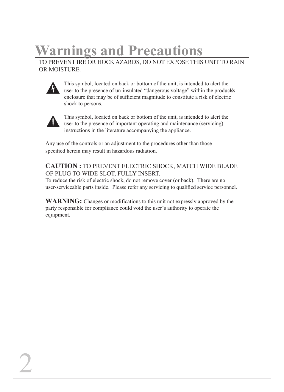 Warnings and precautions | Curtis IP9844 User Manual | Page 2 / 24