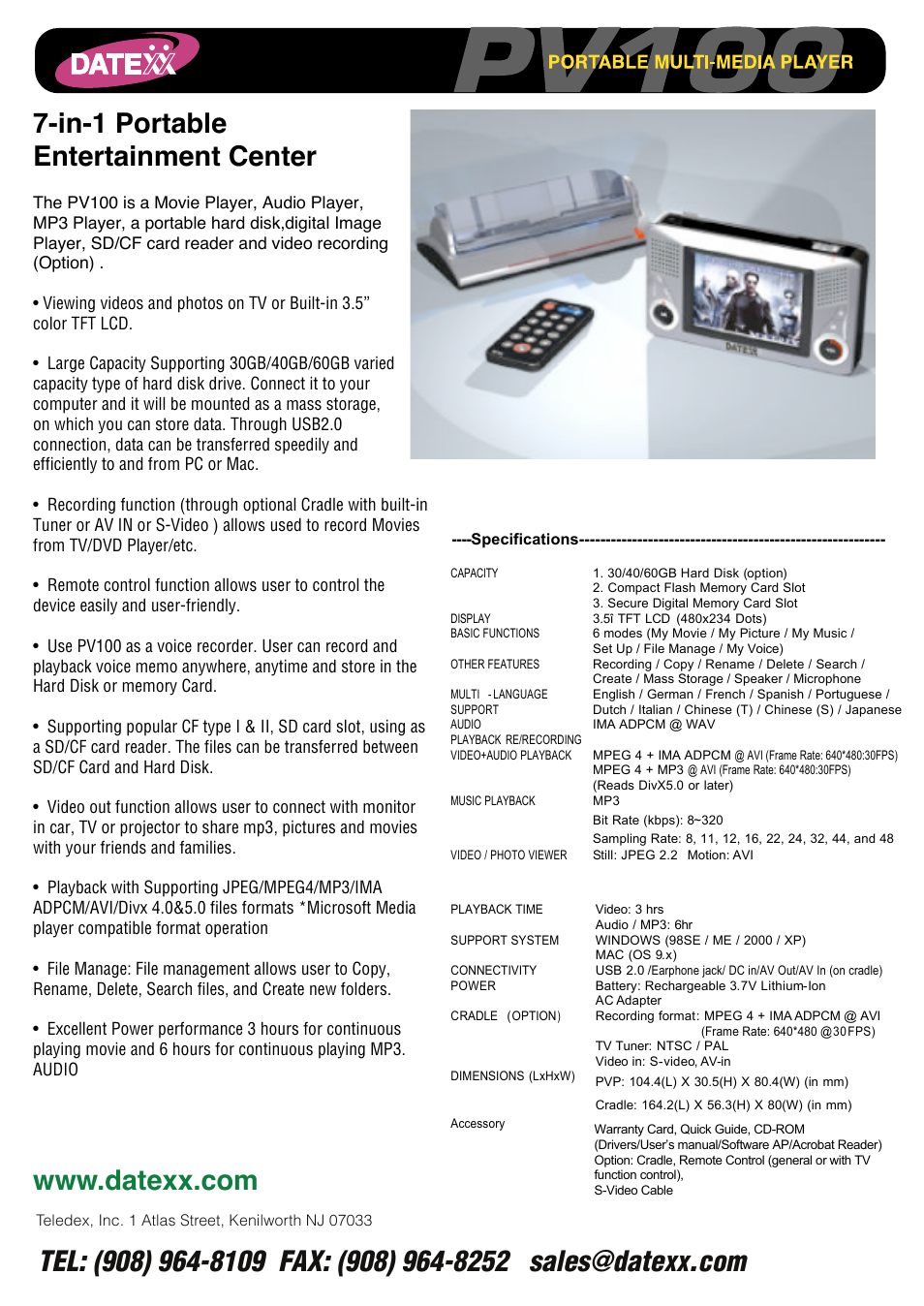 Datexx PV100 User Manual | 1 page