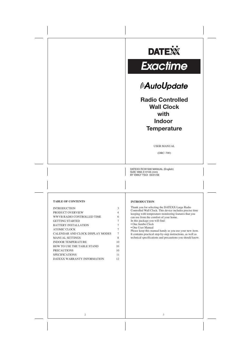 Datexx EXACTIME DRC-700 User Manual | 4 pages