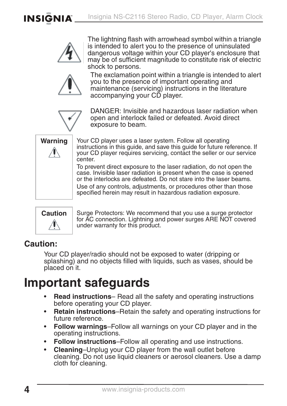 Important safeguards, Caution | Curtis NS-C2116 User Manual | Page 3 / 19