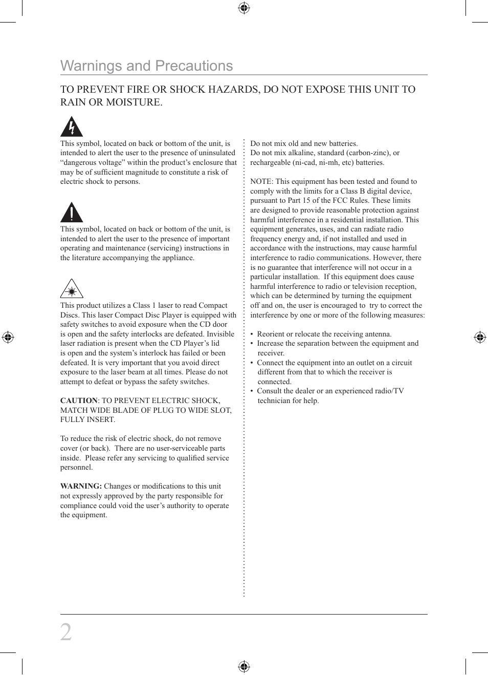 Warnings and precautions | Curtis PCR1986 User Manual | Page 2 / 9