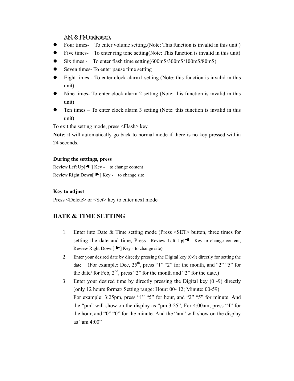 Date & time setting | Curtis TID5030 User Manual | Page 5 / 14