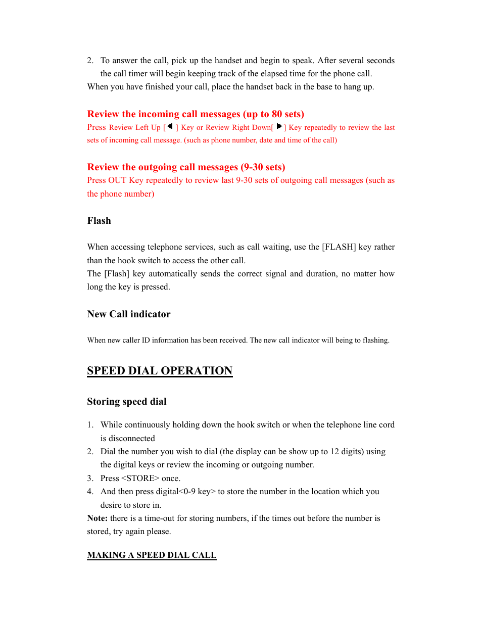 Speed dial operation | Curtis TID5030 User Manual | Page 7 / 14