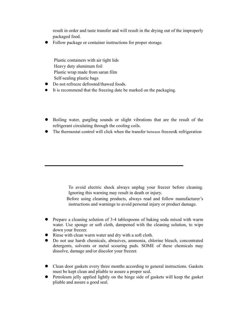 Proper freezer care and cleaning, Normal operating sounds you may hear, Cleaning and maintenance | Curtis FRF452B User Manual | Page 8 / 9