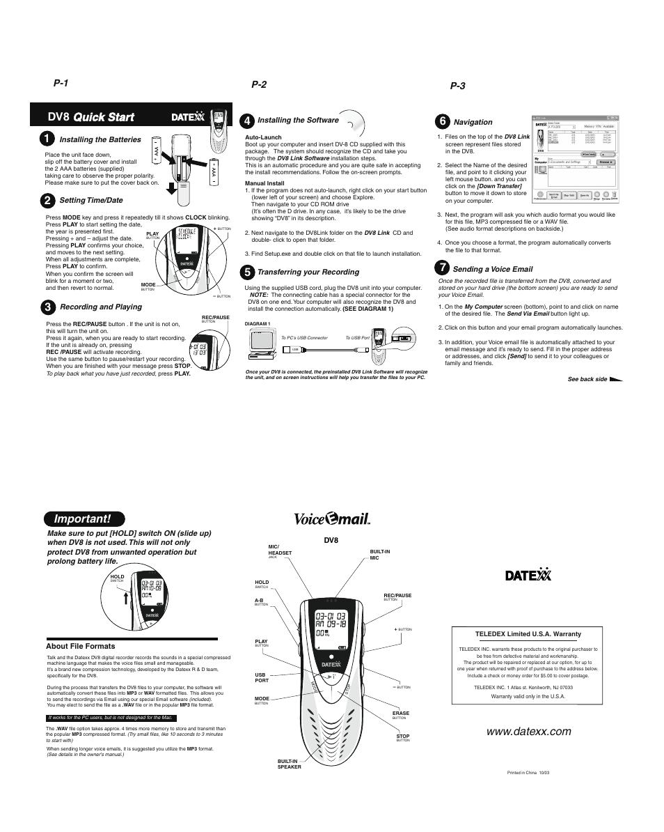 Datexx VOICE MAIL DV8 User Manual | 1 page