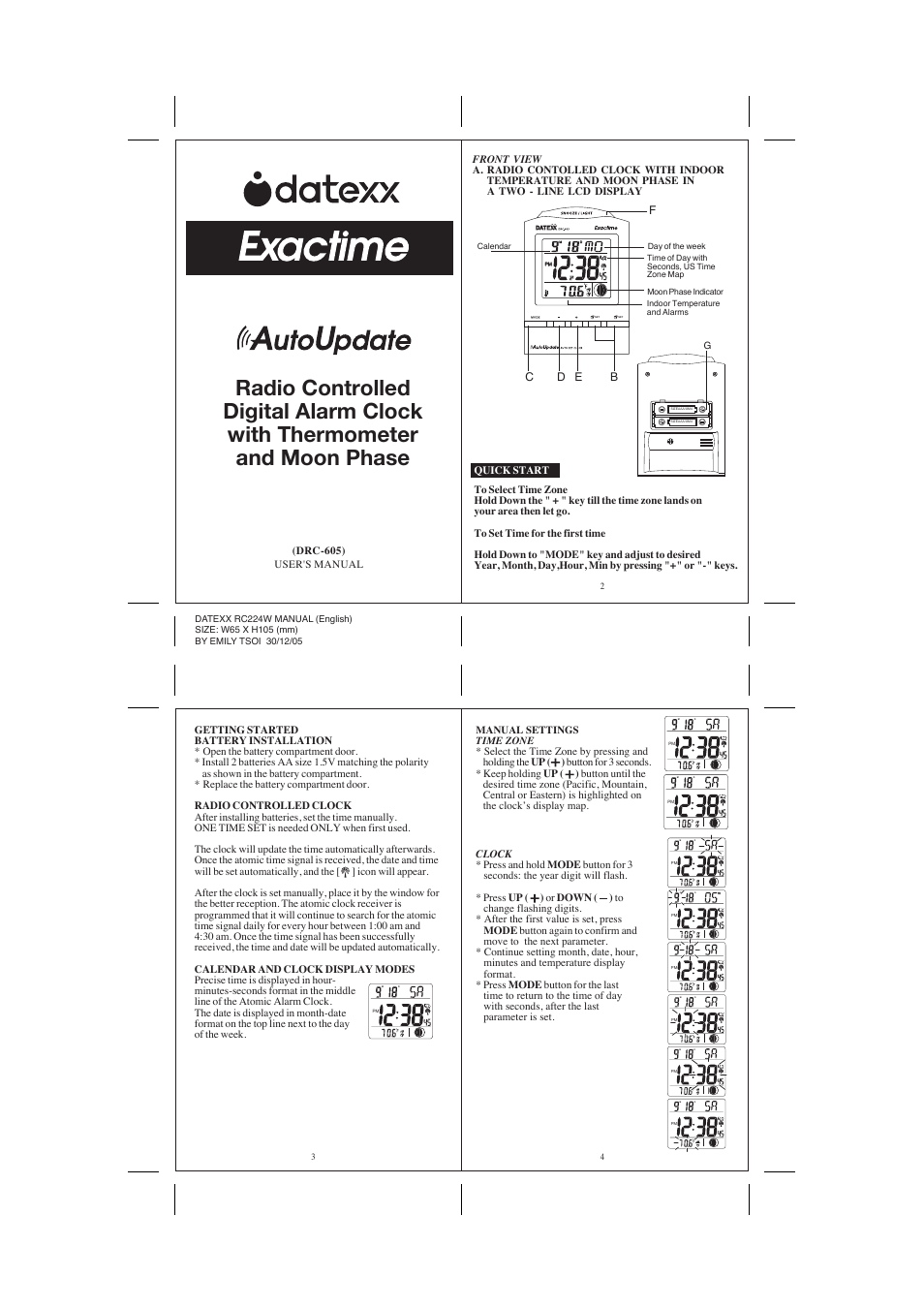 Datexx RC224W User Manual | 3 pages