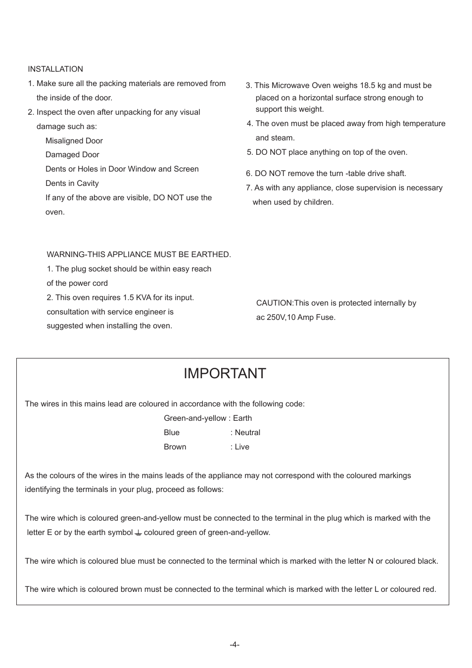 Important | Curtis OMW1144 User Manual | Page 4 / 10