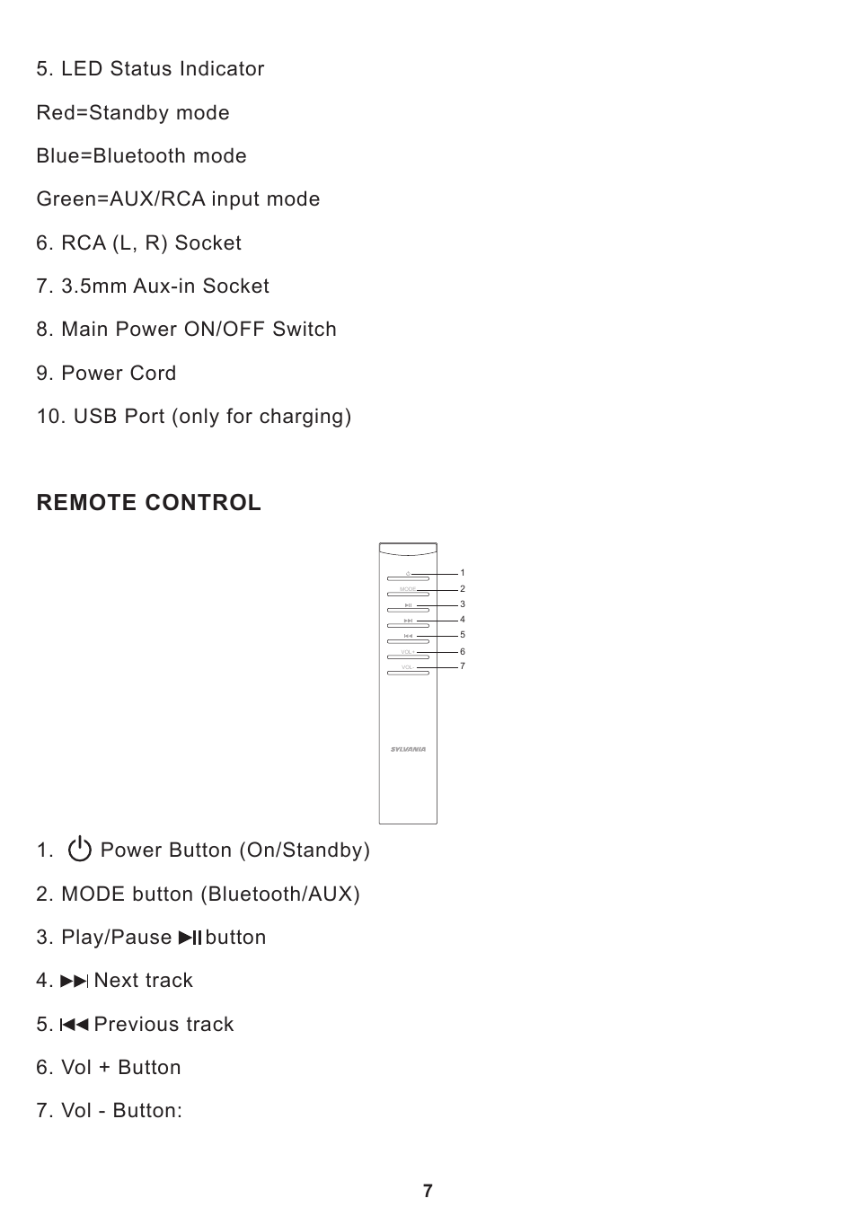 Remote control | Curtis SB350BT User Manual | Page 9 / 12